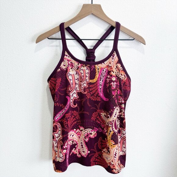 Athleta Tankini Top Womens Medium Pink Bathing Suit Shelf Bra Outdoor Surf Beach - Picture 1 of 11